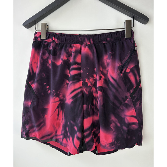 Lululemon Men's Lined Shorts Tie Dye Pink Black Zipper Pocket 7" Inseam Medium - Picture 2 of 14